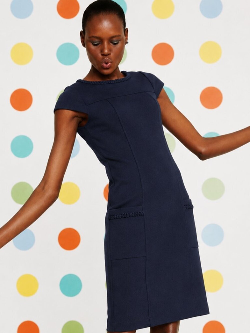 BODEN Summer‎ Pique Ponte Sheath Dress in Navy SZ 6